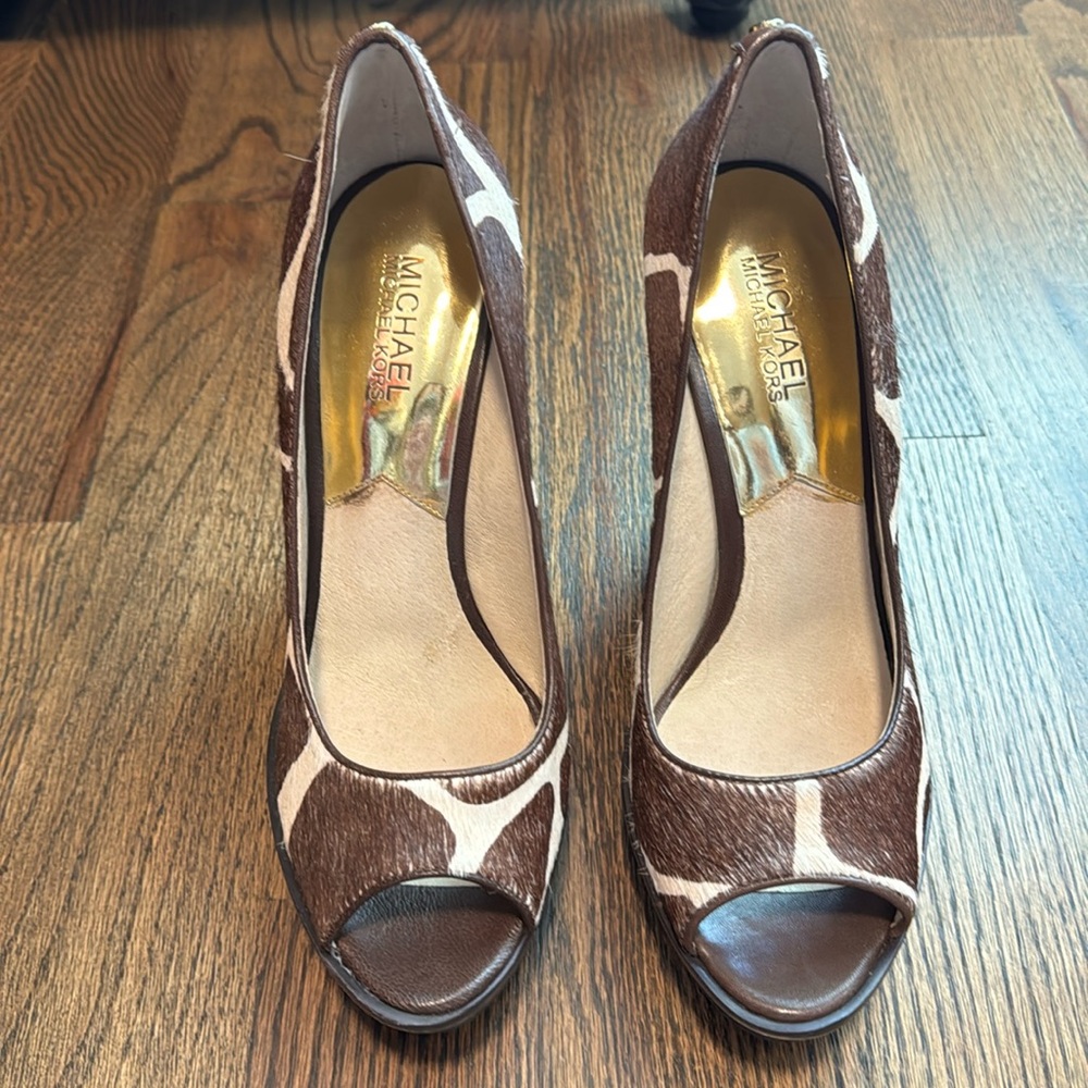 Michael Kors Dalia Brown Haircalf Wedges Size 8.5